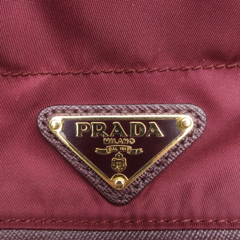 PRADA 酒紅色尼龍金扣prada降落傘手提包-4
