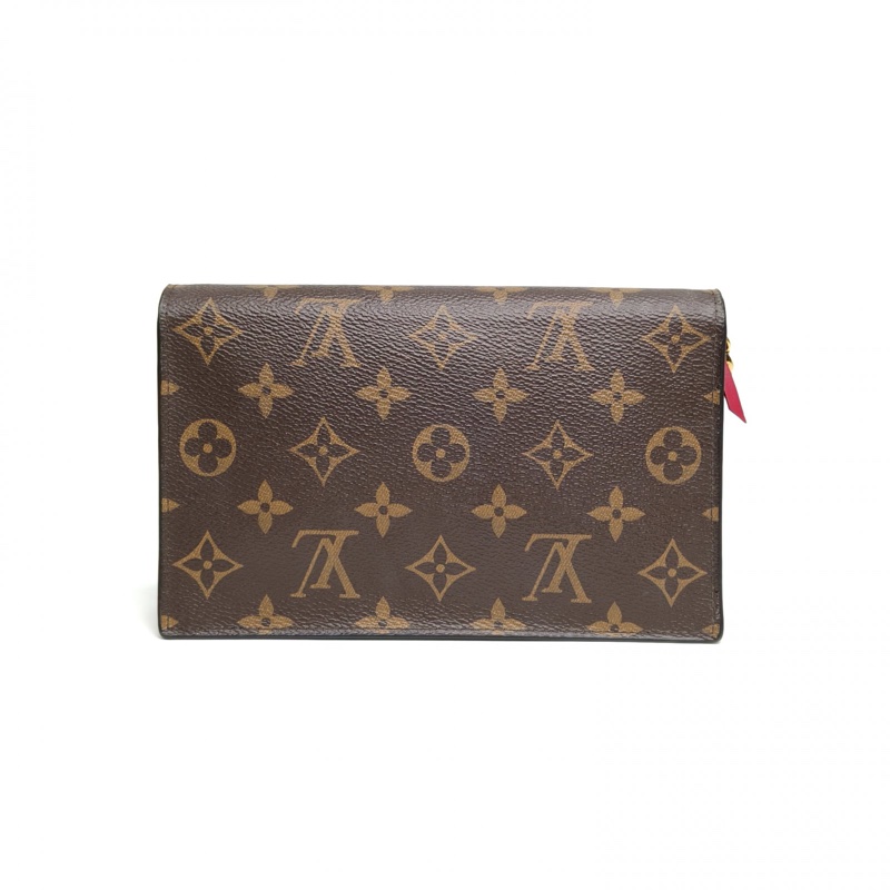LOUIS VUITTON FLORE花朵扣鏈條WOC拼紅色牛皮拼帆布-2