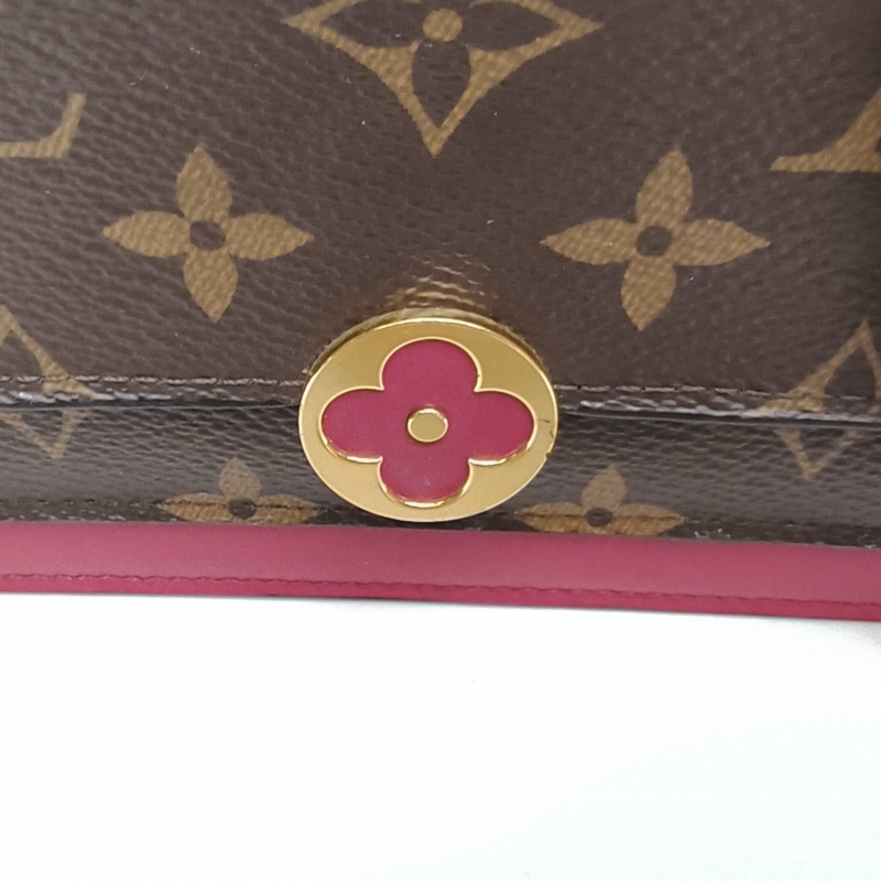 LOUIS VUITTON FLORE花朵扣鏈條WOC拼紅色牛皮拼帆布-4