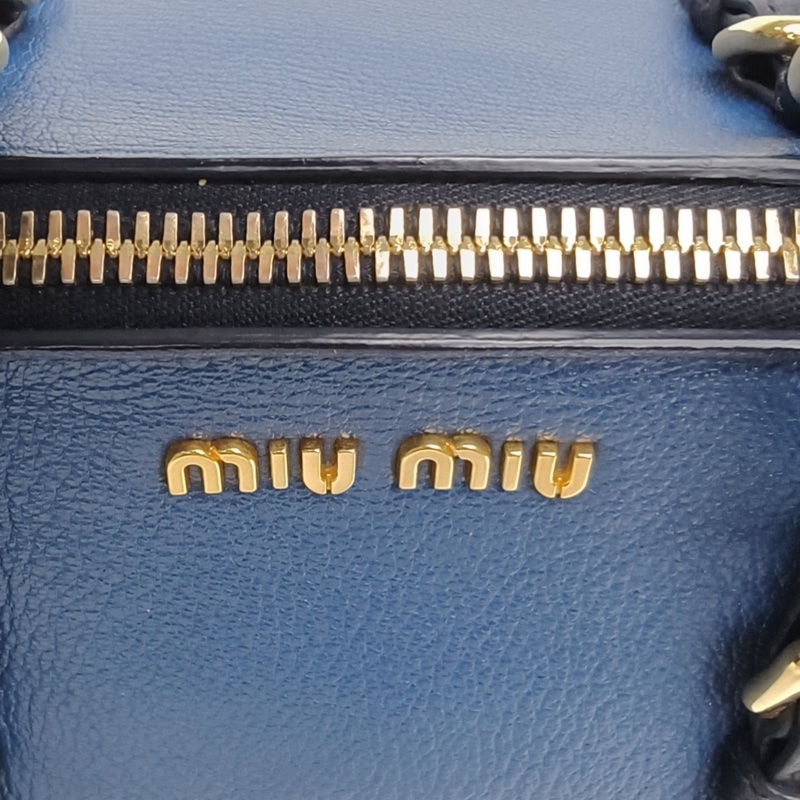 MIUMIU 拼色牛皮金扣托特包單肩包-4