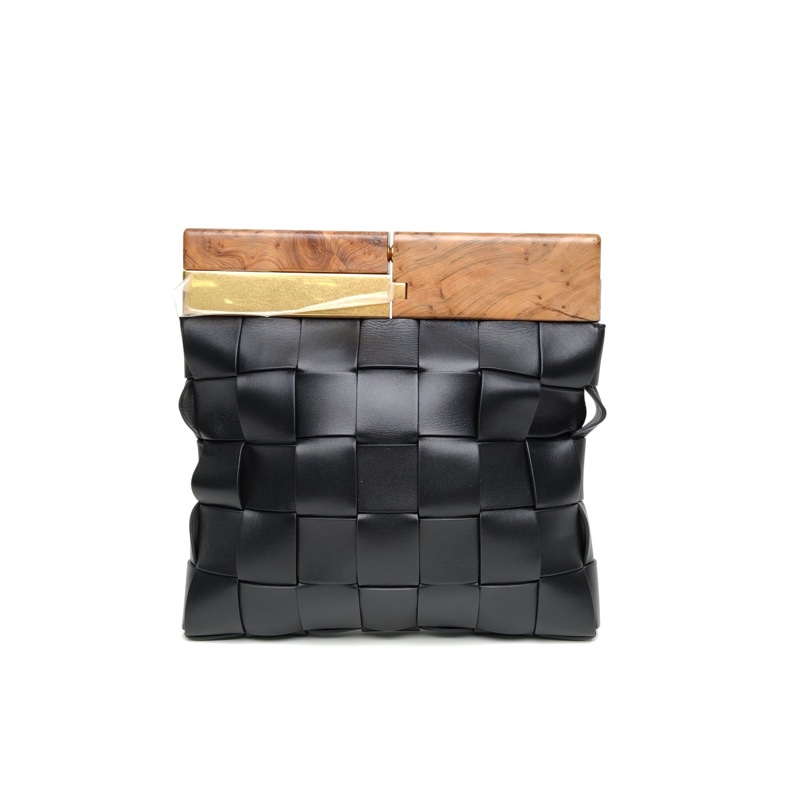 BOTTEGA VENETA 黑色羊皮Snap編織手拿包-2