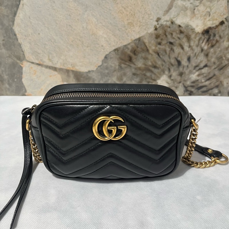 Gucci黑牛皮Marmont 18cm相機包-0
