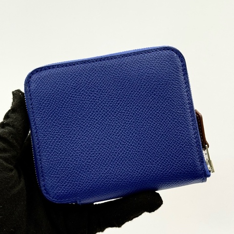 HERMES 愛馬仕 73 Bleu Saphir 寶石藍AZAP SILK IN ZIP COMPACT 絲巾短夾 D刻