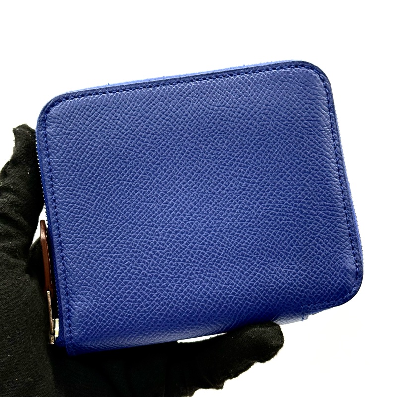 HERMES 愛馬仕 73 Bleu Saphir 寶石藍AZAP SILK IN ZIP COMPACT 絲巾短夾 D刻-1
