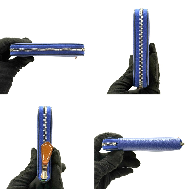 HERMES 愛馬仕 73 Bleu Saphir 寶石藍AZAP SILK IN ZIP COMPACT 絲巾短夾 D刻-3