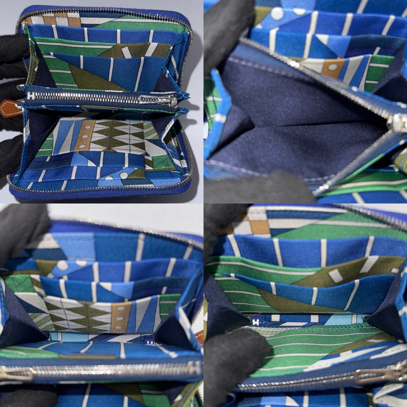 HERMES 愛馬仕 73 Bleu Saphir 寶石藍AZAP SILK IN ZIP COMPACT 絲巾短夾 D刻-5