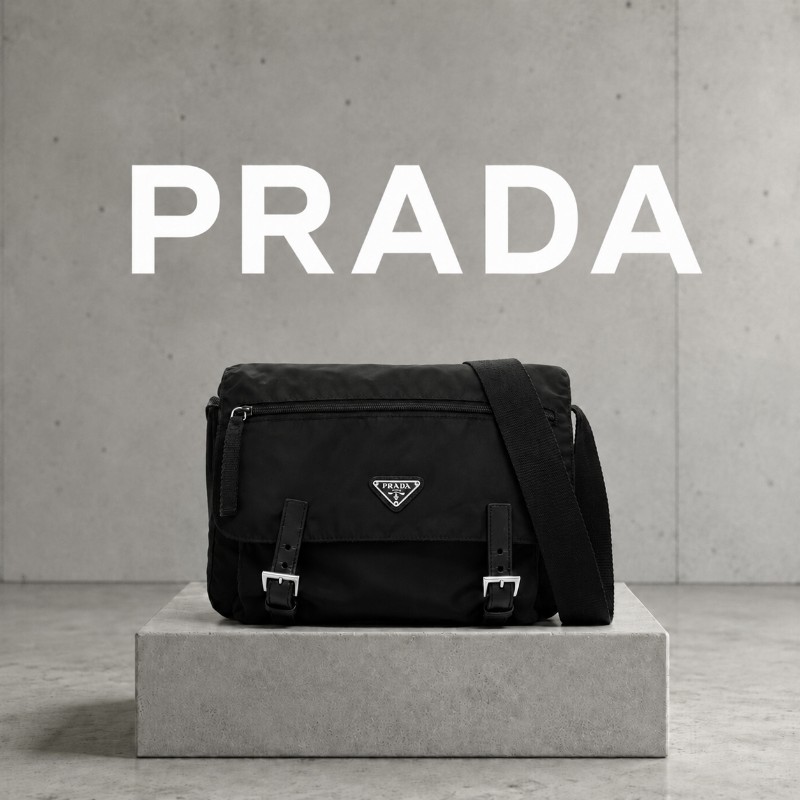 ‼️惡魔來了👠PRADA限時降價至5/17‼️㊣✨PRADA✨普拉達 黑色 帆布 皮革 口袋 郵差包 肩背包 斜背包 /二手包/二手精品🌳二手樹屋🌳-0