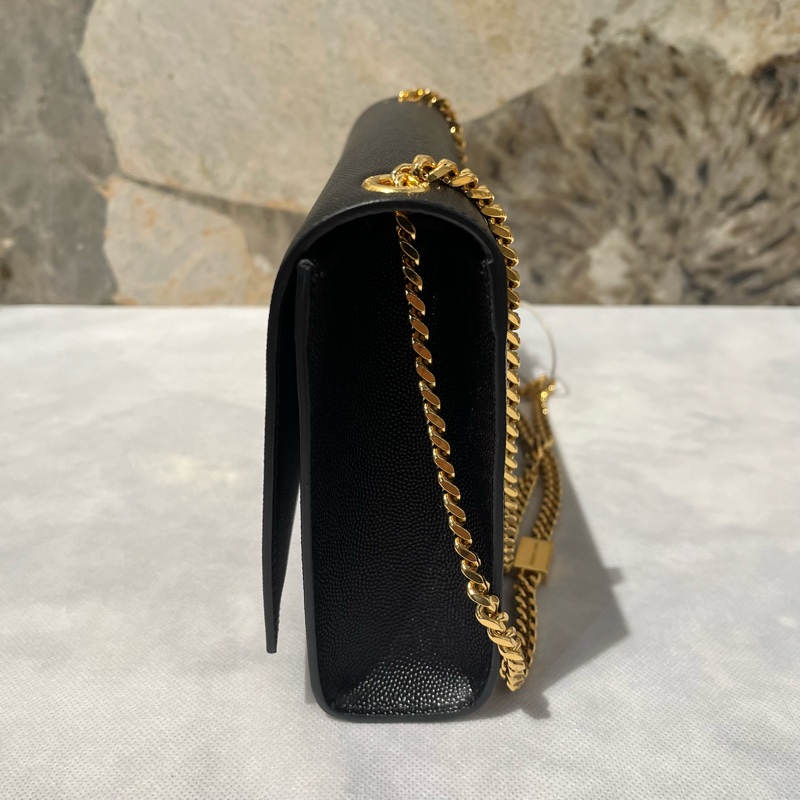 YSL黑色牛皮荔枝牛金扣Kate 掀蓋鏈包-2