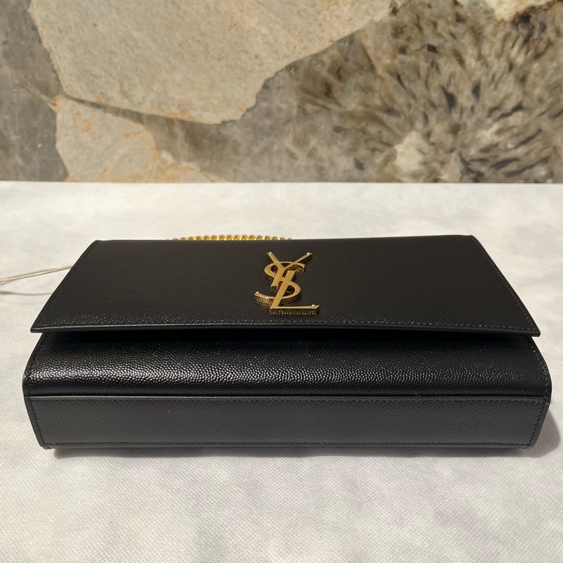 YSL黑色牛皮荔枝牛金扣Kate 掀蓋鏈包-4