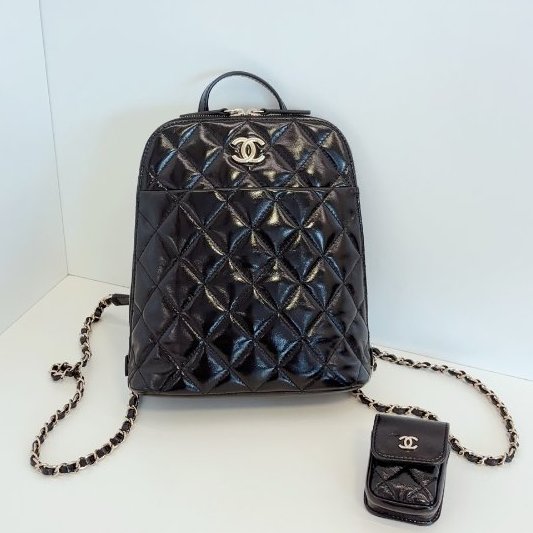 閒置新 香奈兒/Chanel 貝殼黑金油蠟皮 雙肩子母包-6
