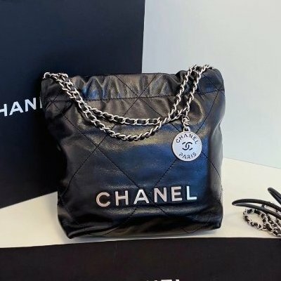 閒置新 香奈兒/Chanel 黑銀mini 22Bag垃圾袋