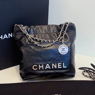 閒置新 香奈兒/Chanel 黑銀mini 22Bag垃圾袋-0