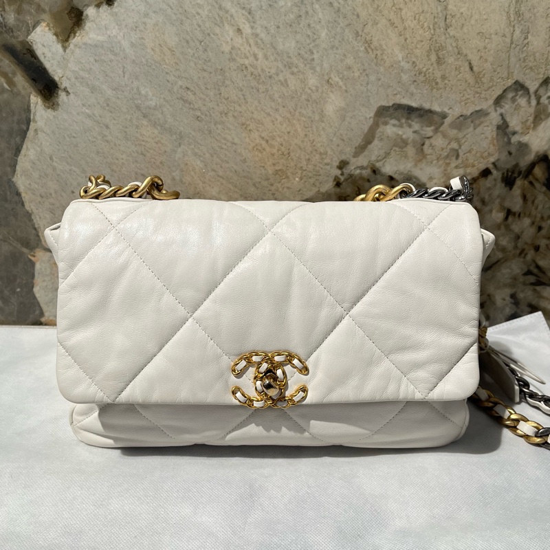 Chanel白色羊皮19bag 30cm-0