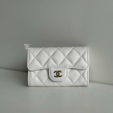 全新🤍 Chanel 香奈兒 經典卡包 荔枝皮白色金釦