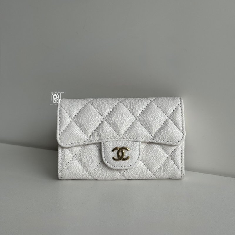 全新🤍 Chanel 香奈兒 經典卡包 荔枝皮白色金釦-0