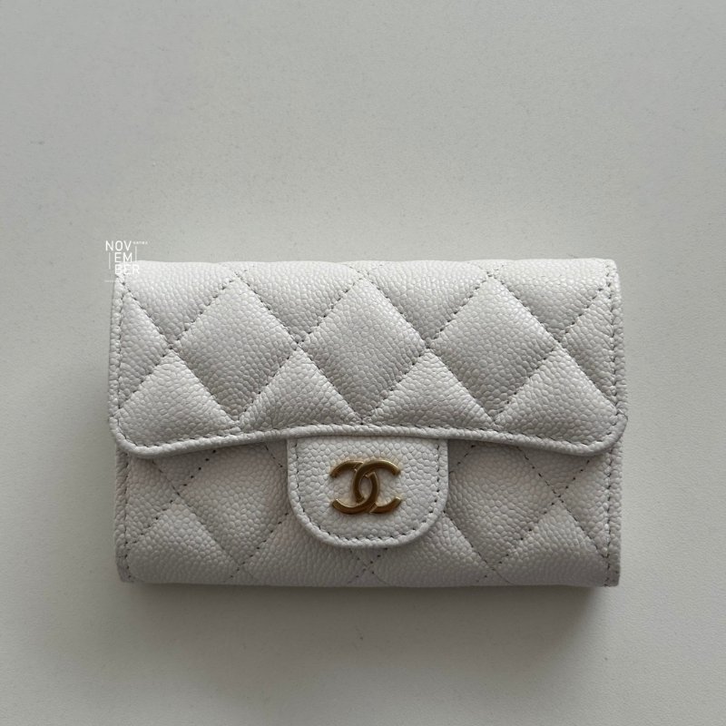 全新🤍 Chanel 香奈兒 經典卡包 荔枝皮白色金釦-1