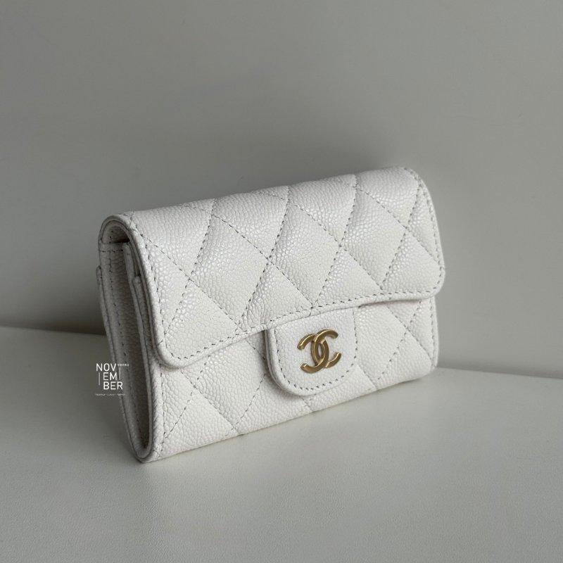全新🤍 Chanel 香奈兒 經典卡包 荔枝皮白色金釦-2