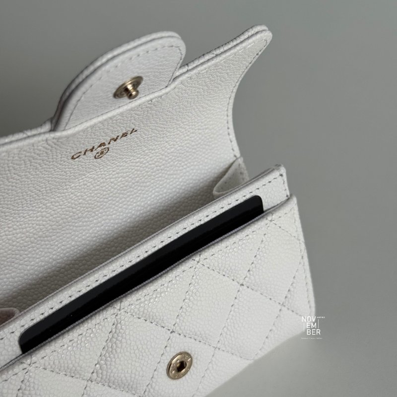全新🤍 Chanel 香奈兒 經典卡包 荔枝皮白色金釦-3
