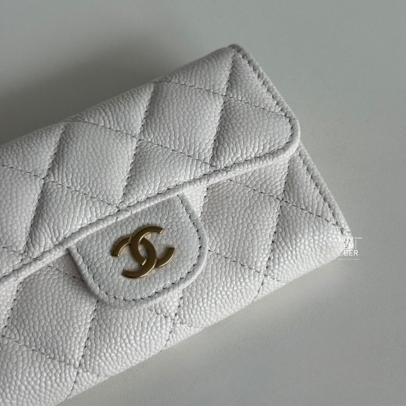 全新🤍 Chanel 香奈兒 經典卡包 荔枝皮白色金釦-4