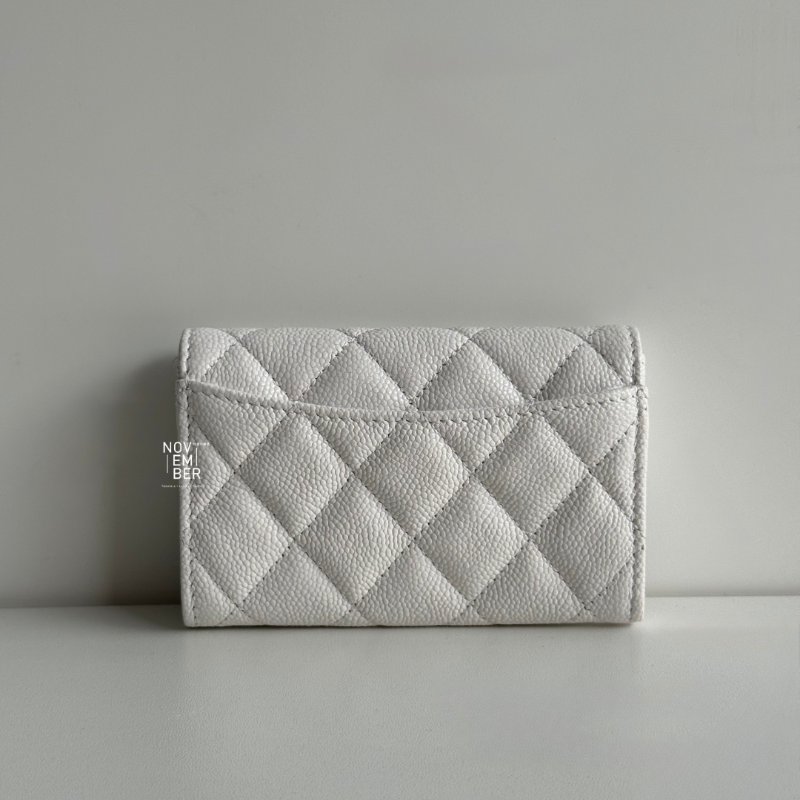全新🤍 Chanel 香奈兒 經典卡包 荔枝皮白色金釦-5