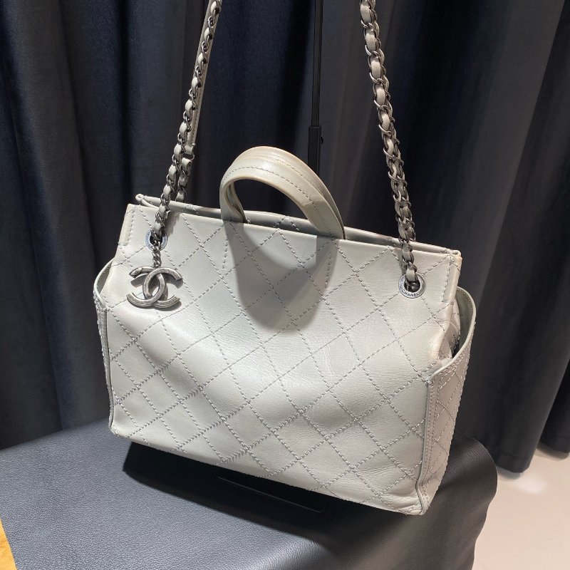 香奈兒/Chanel 牛奶盒子灰色牛皮托特包-5