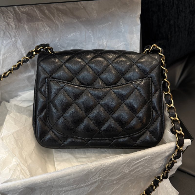 芯片款 香奈兒/Chanel 黑金菱格紋羊皮方胖子鏈條包-1