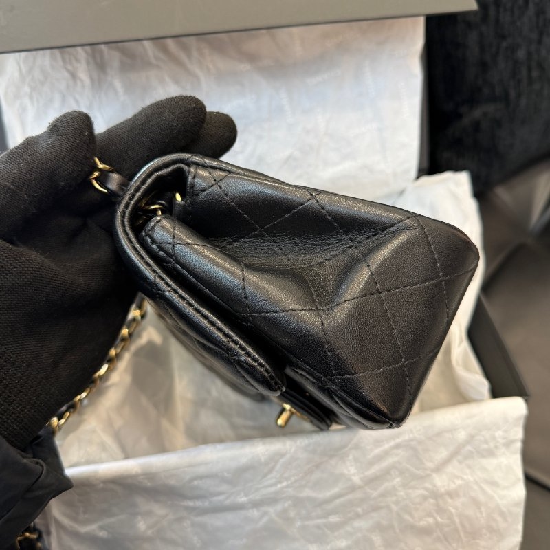 芯片款 香奈兒/Chanel 黑金菱格紋羊皮方胖子鏈條包-2