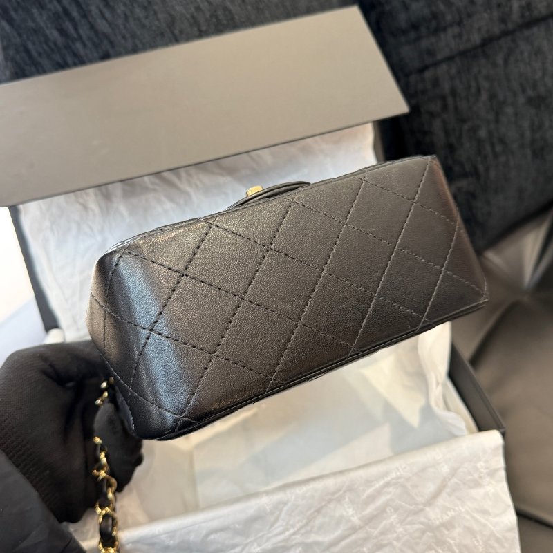 芯片款 香奈兒/Chanel 黑金菱格紋羊皮方胖子鏈條包-4