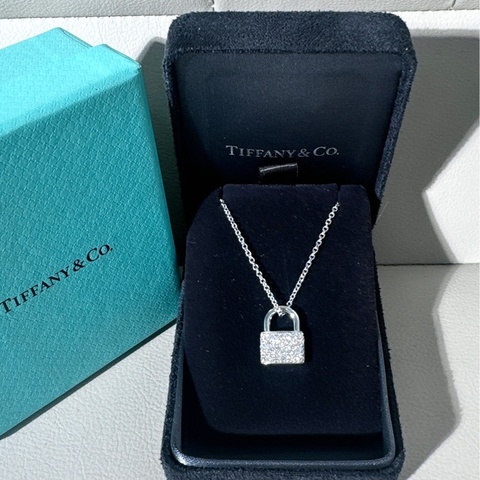 TIFFANY蒂芙尼 18K白金滿鑽鎖頭項鍊