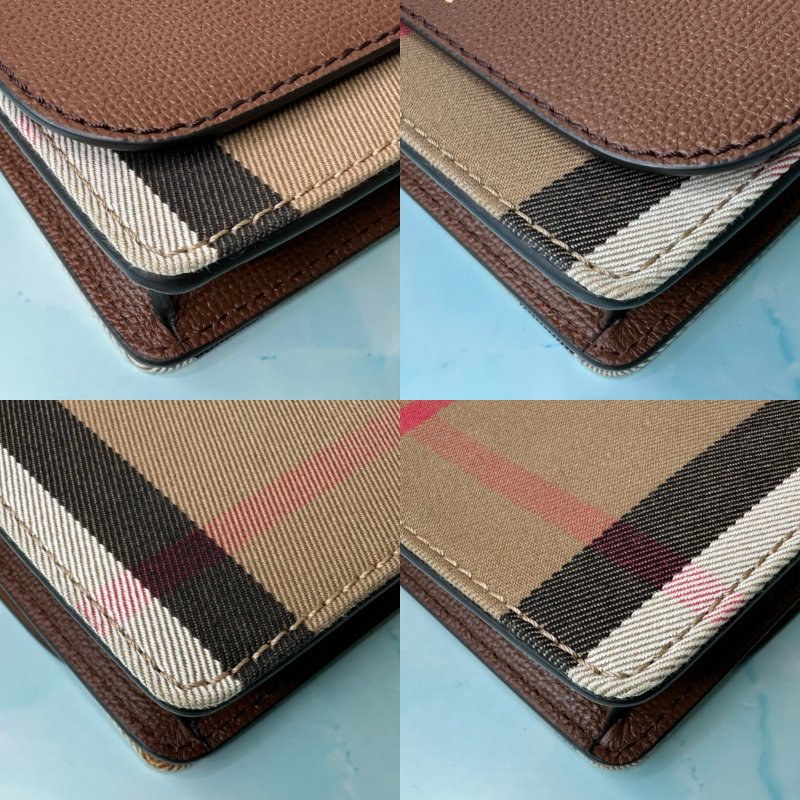 BURBERRY Hampshire牛皮拼格紋斜背包-7
