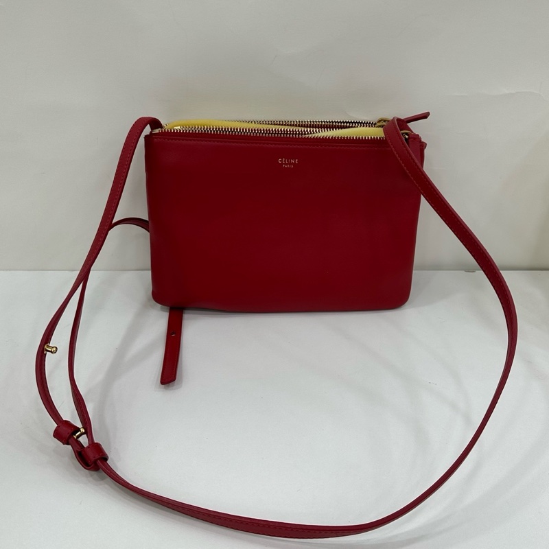 CELINE trio 小號 紅色 羊皮 三層包-0