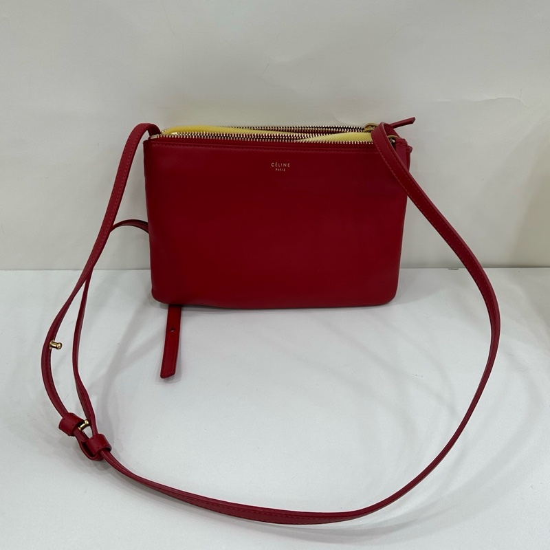 CELINE trio 小號 紅色 羊皮 三層包-1