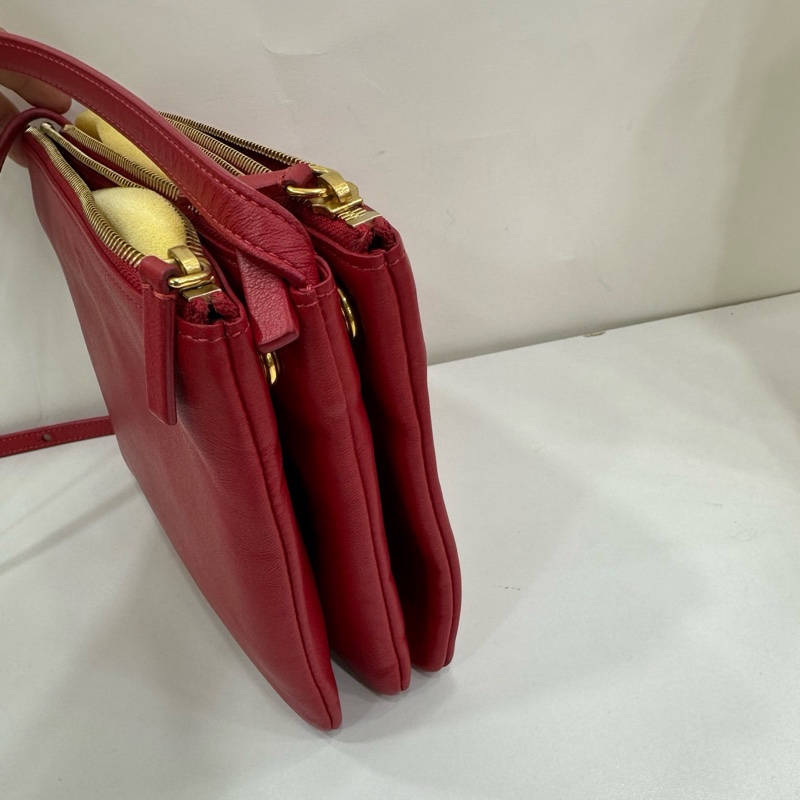 CELINE trio 小號 紅色 羊皮 三層包-4