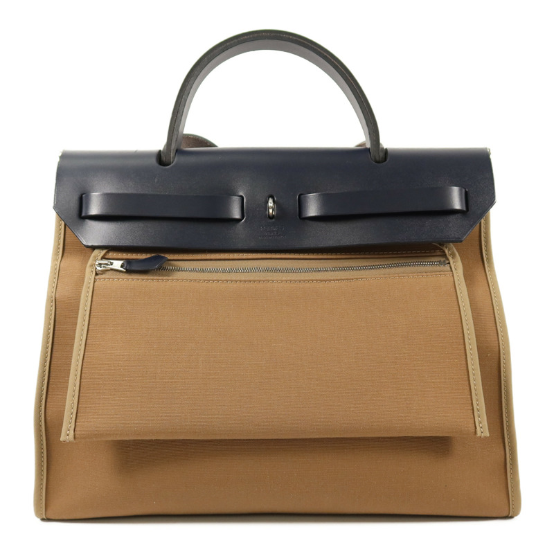 HERMES 帆布Herbag PM手挽肩背兩用袋Etoupe-1