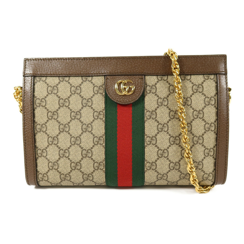 GUCCI 塗層帆布Ophidia GG鏈帶肩背袋-0