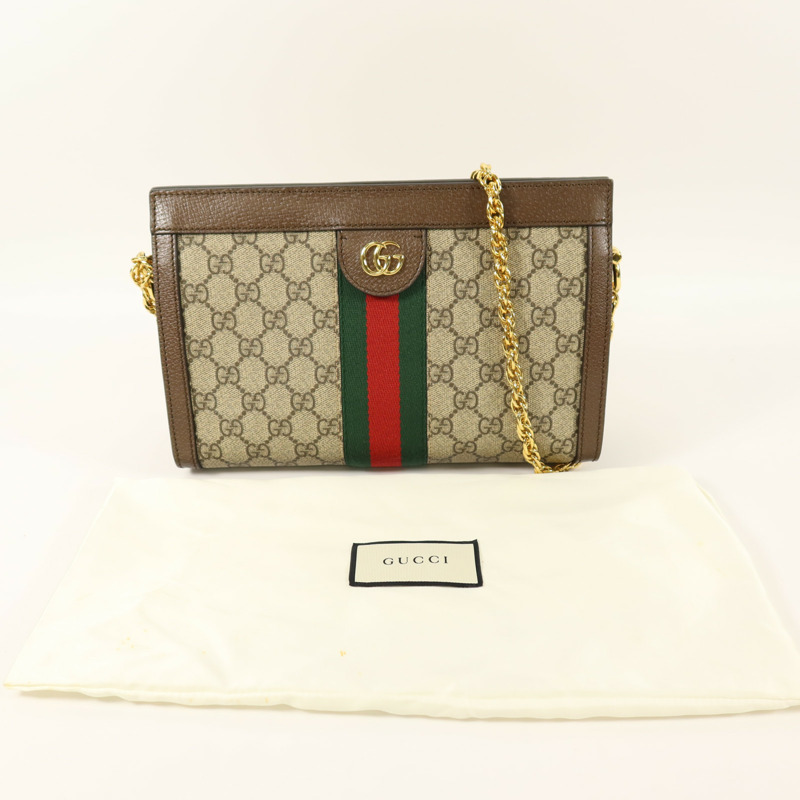 GUCCI 塗層帆布Ophidia GG鏈帶肩背袋-16