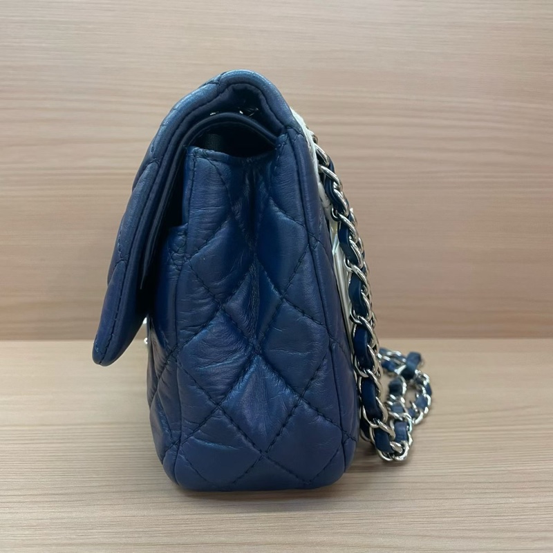 Chanel香奈儿CF深蓝色羊皮中號 2009年 12開 有卡 無塵袋無盒子 尺寸 25*15*6*-2