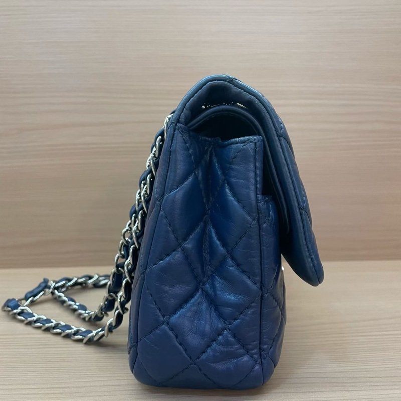 Chanel香奈儿CF深蓝色羊皮中號 2009年 12開 有卡 無塵袋無盒子 尺寸 25*15*6*-3