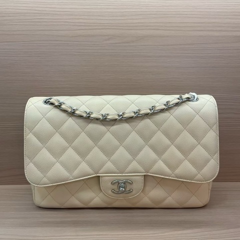 Chanel香奈儿CF中号米色银扣荔枝牛皮 2011年 15開 尺寸 30*19*9*無附件