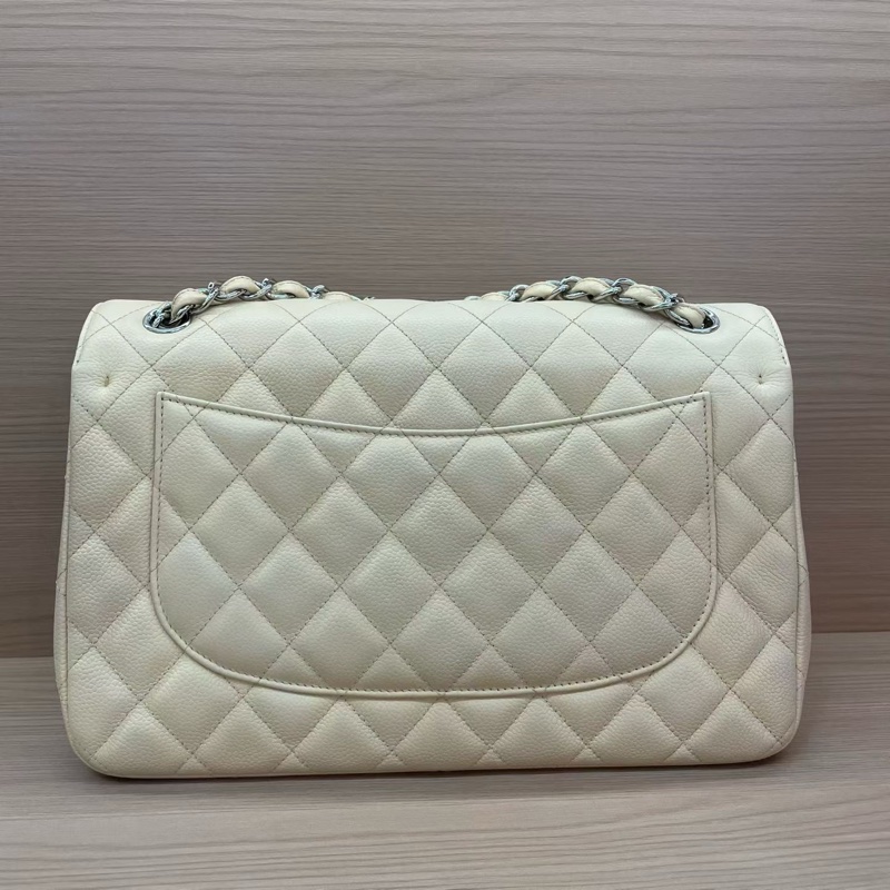 Chanel香奈儿CF中号米色银扣荔枝牛皮 2011年 15開 尺寸 30*19*9*無附件-1