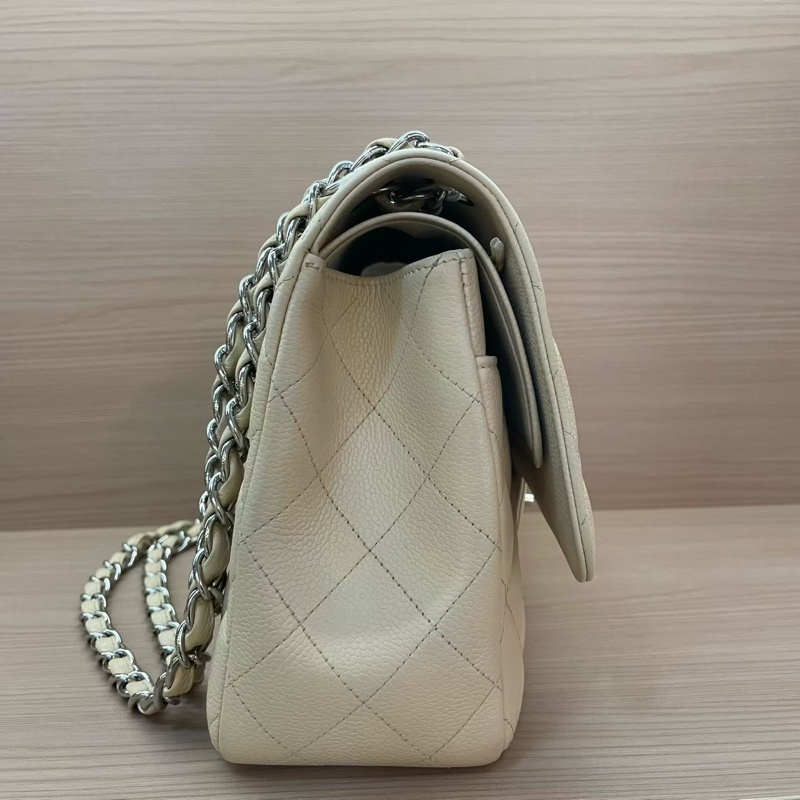 Chanel香奈儿CF中号米色银扣荔枝牛皮 2011年 15開 尺寸 30*19*9*無附件-3