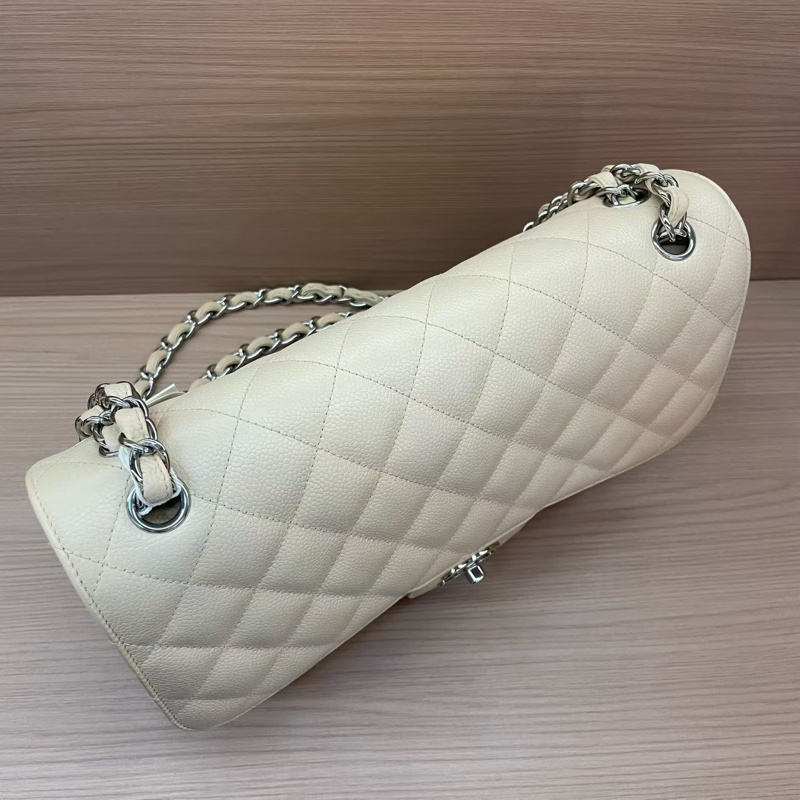 Chanel香奈儿CF中号米色银扣荔枝牛皮 2011年 15開 尺寸 30*19*9*無附件-4