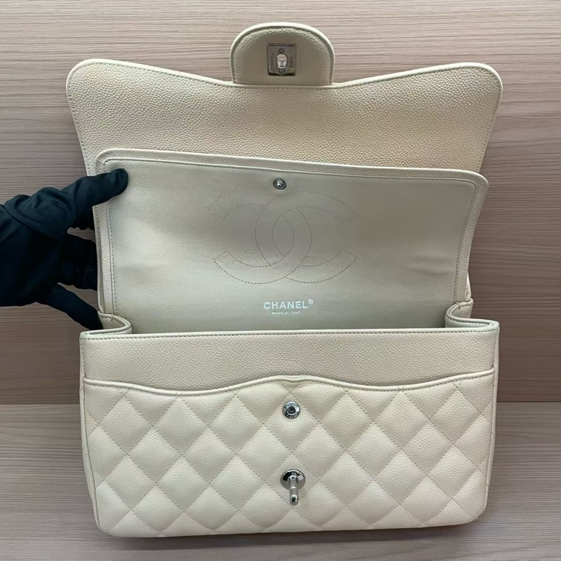 Chanel香奈儿CF中号米色银扣荔枝牛皮 2011年 15開 尺寸 30*19*9*無附件-7