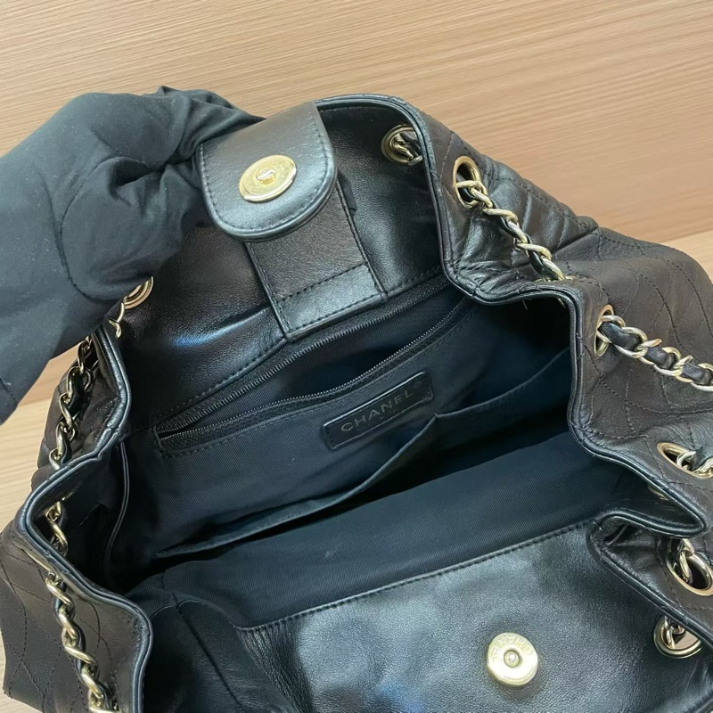 Chanel黑金抽绳中號水桶包 單肩手提斜挎包 2017年 23開 無附件-6