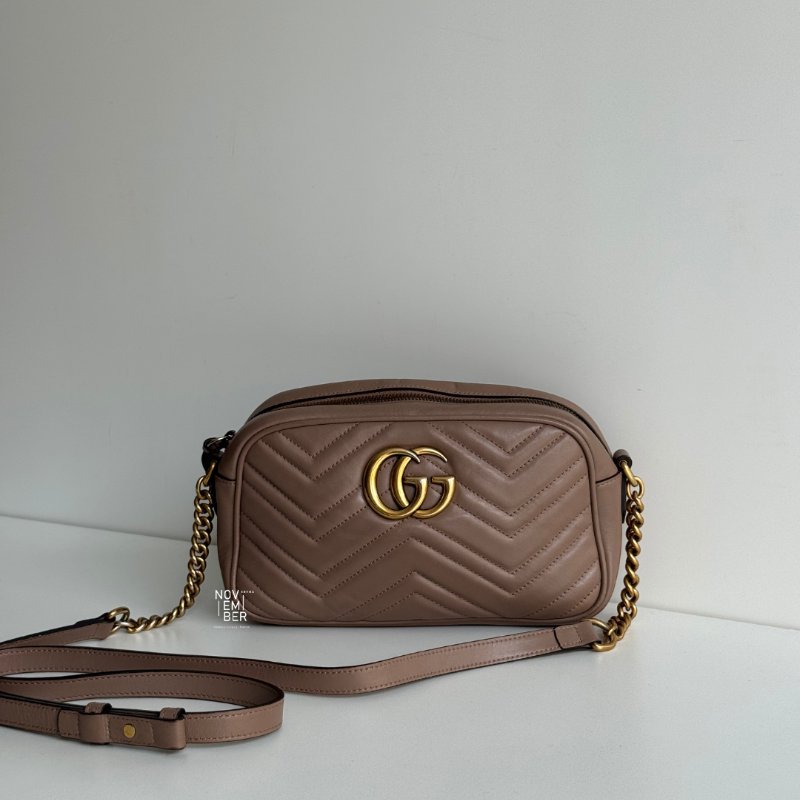 95新🩷 Gucci 古馳 GG Marmont 相機包 粉色-0