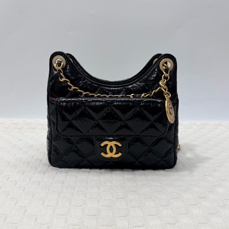 Chanel 黑金油蠟牛皮HOBO 天貓 小號-0