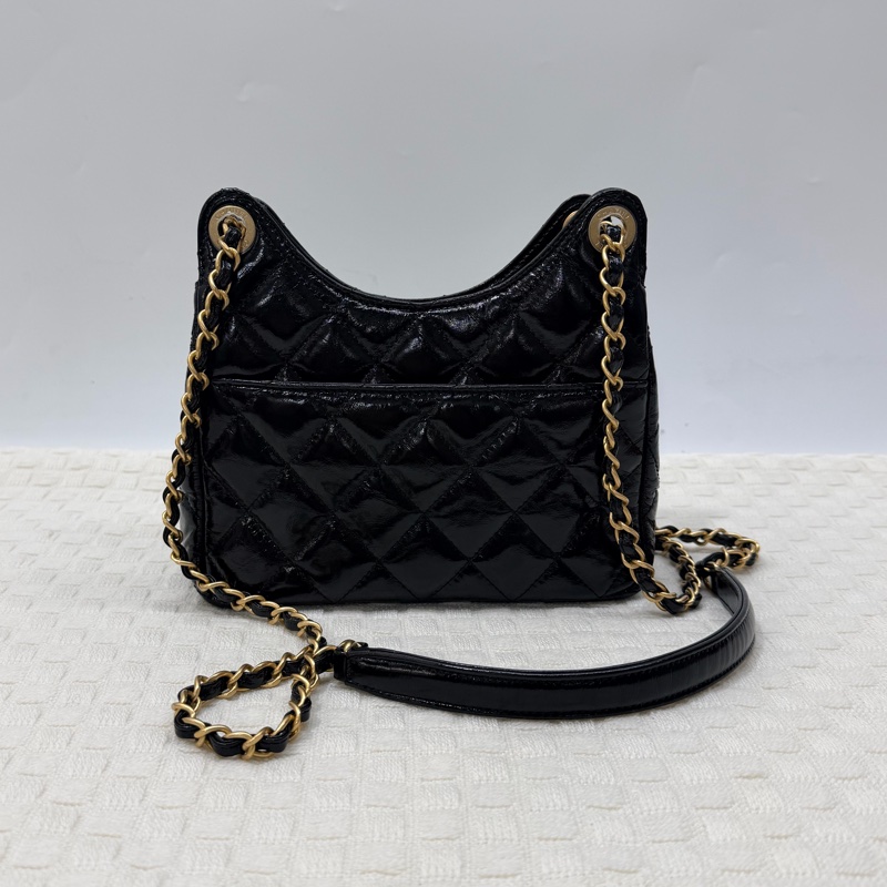 Chanel 黑金油蠟牛皮HOBO 天貓 小號-3