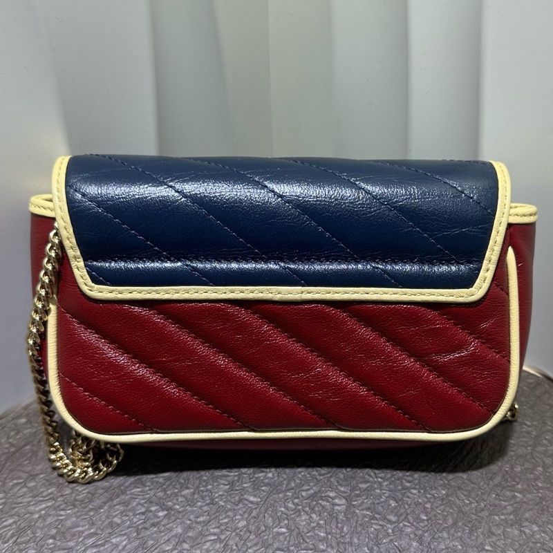 Gucci古馳 拼色mini 鏈條包 有龍蝦扣 單肩斜挎包 底 17-1