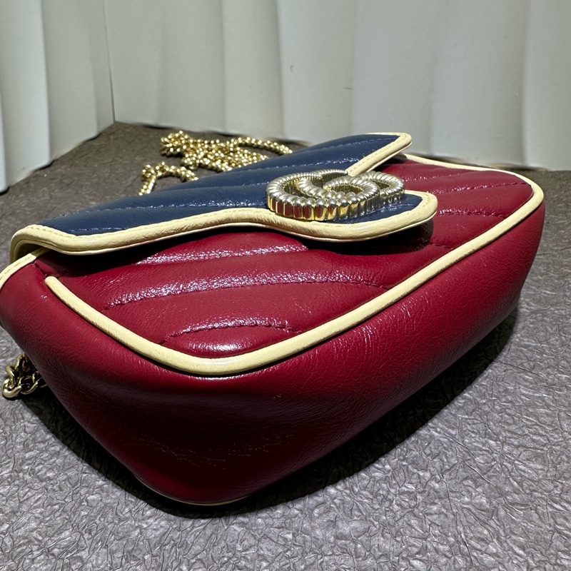 Gucci古馳 拼色mini 鏈條包 有龍蝦扣 單肩斜挎包 底 17-3