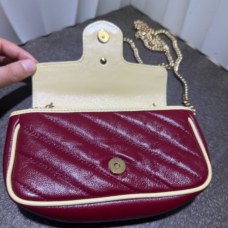 Gucci古馳 拼色mini 鏈條包 有龍蝦扣 單肩斜挎包 底 17-4